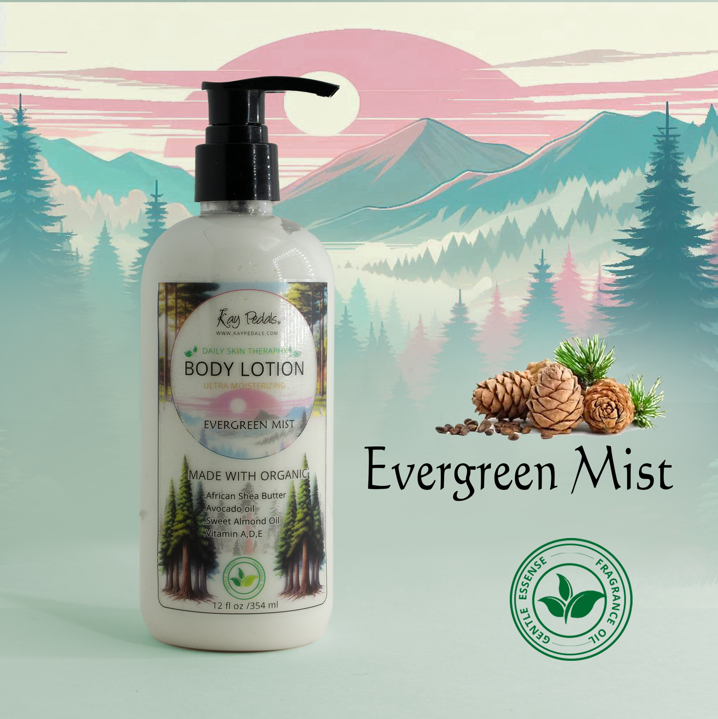Evergreen Mist Natural Body Lotion Made With Sensitive Skin Fragrance Oil | Organic Unrefined African Shea Butter | Organic Sweet Almond Oil | Organic Avocado Oil
