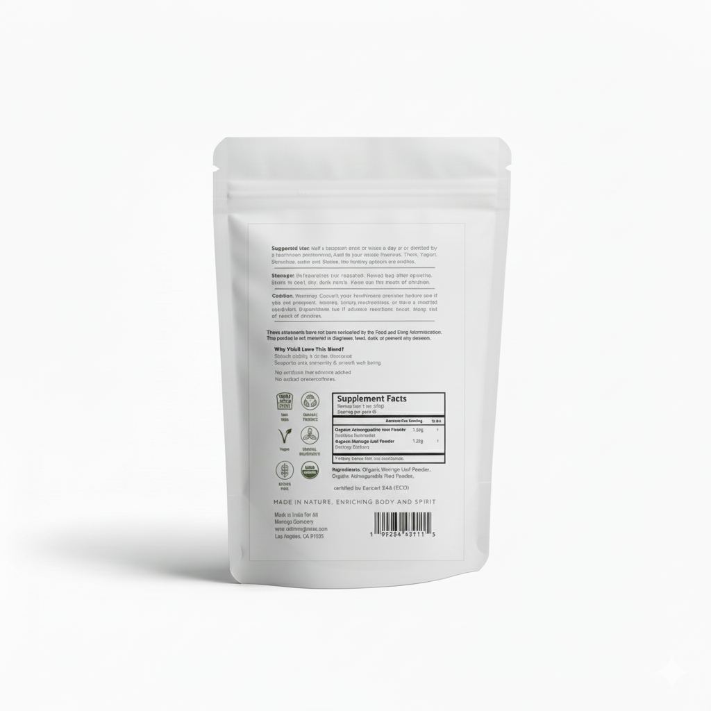 Organic Moringa & Ashwagandha Powder – Adaptogenic Superfood for Stress & Energy 4oz USDA Organic, Non-GMO-1