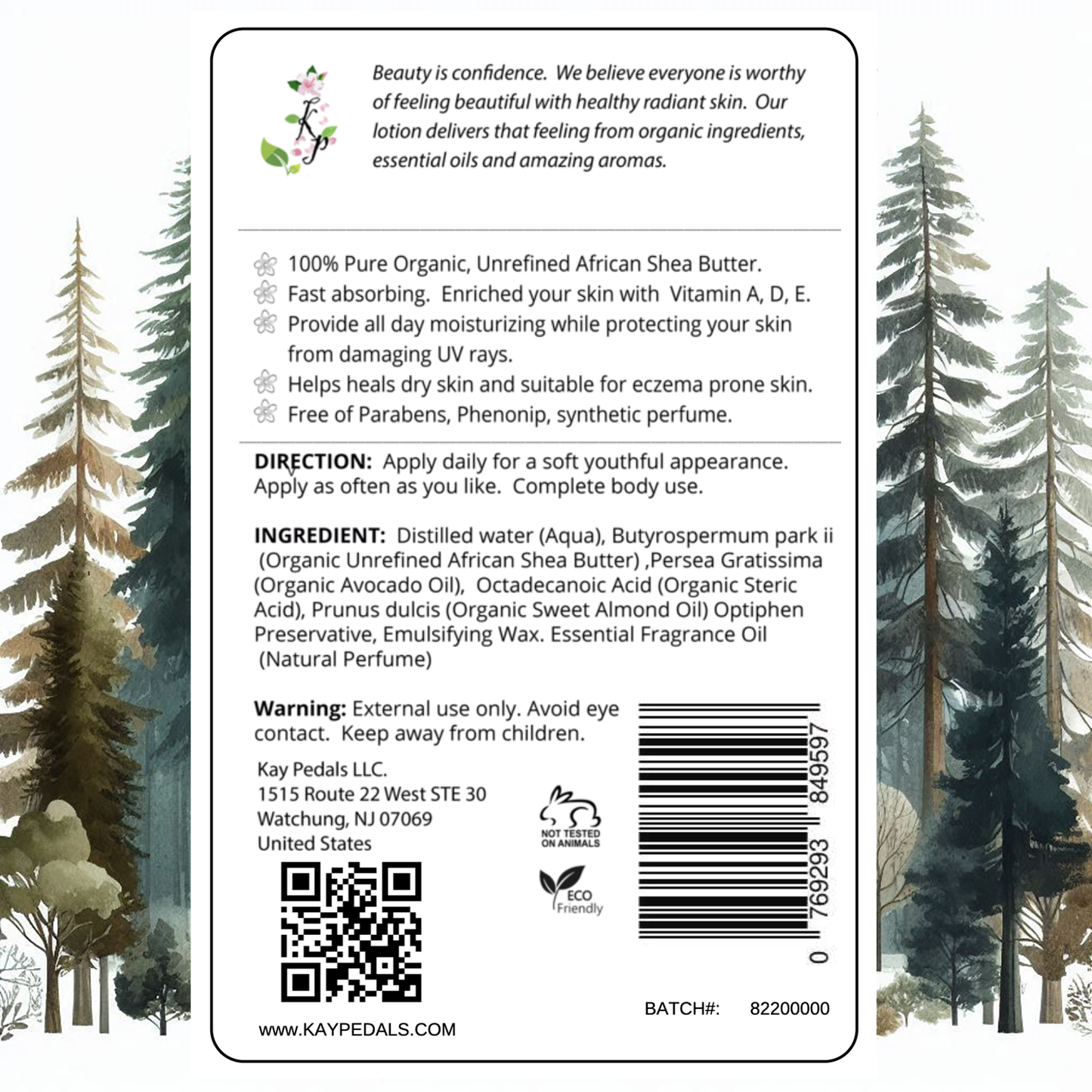 Evergreen Mist Natural Body Lotion Made With Sensitive Skin Fragrance Oil | Organic Unrefined African Shea Butter | Organic Sweet Almond Oil | Organic Avocado Oil