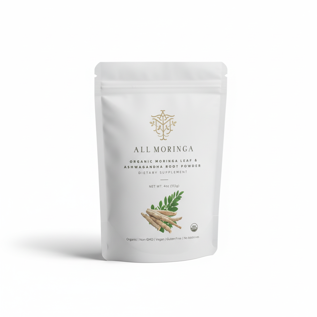 Organic Moringa & Ashwagandha Powder – Adaptogenic Superfood for Stress & Energy 4oz USDA Organic, Non-GMO-0