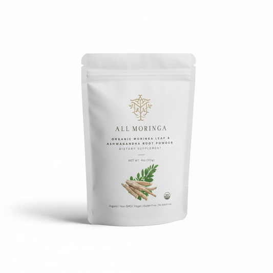 Organic Moringa & Ashwagandha Powder – Adaptogenic Superfood for Stress & Energy 4oz USDA Organic, Non-GMO-0