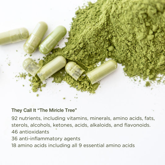 Premium Organic Moringa leaf Powder Supplements in Vegan Capsules 120ct in a Glass Jar. Non-GMO, Complete Green Superfood